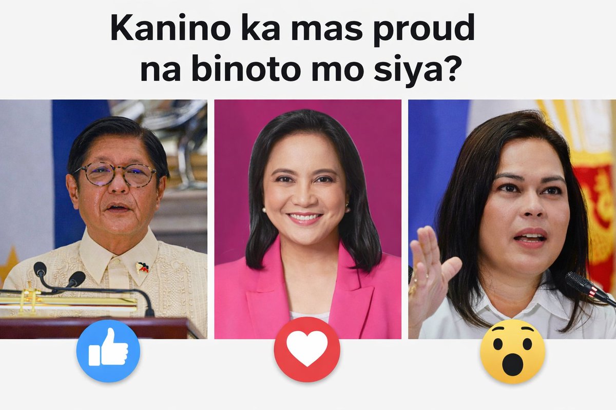 Kanino ka mas proud na binoto mo sya?
PBBM 👍 
Atty. Robredo ❤️ 
Inday Sara 😮