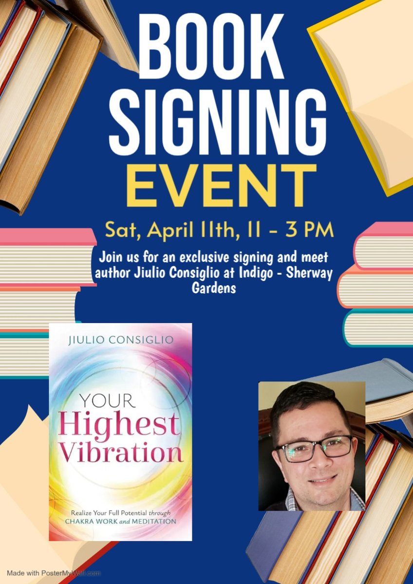 JiulioConsiglio's tweet image. Book Signing Event
Indigo Sherway Gardens
Saturday, April 11th, 11-3 PM.
#Ontario #Toronto #mississauga 
#spiritualbooks #bookcommunity
#booktwitter #southernontario