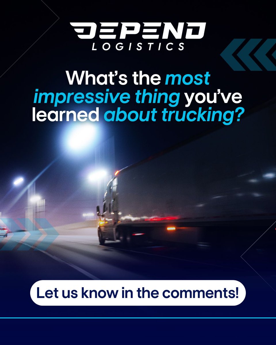 DependLogistics's tweet photo. Most people don’t realize trucking is basically time management + physics + customer service… at 65 mph. 😅🚛
What’s the most impressive thing you’ve learned about trucking? 👇

#Depend #Logistics #Trucking #TruckDriver #LogisticsLife #Freight #Transportation #CDLDrivers https://t.co/wWHMCcmDC8