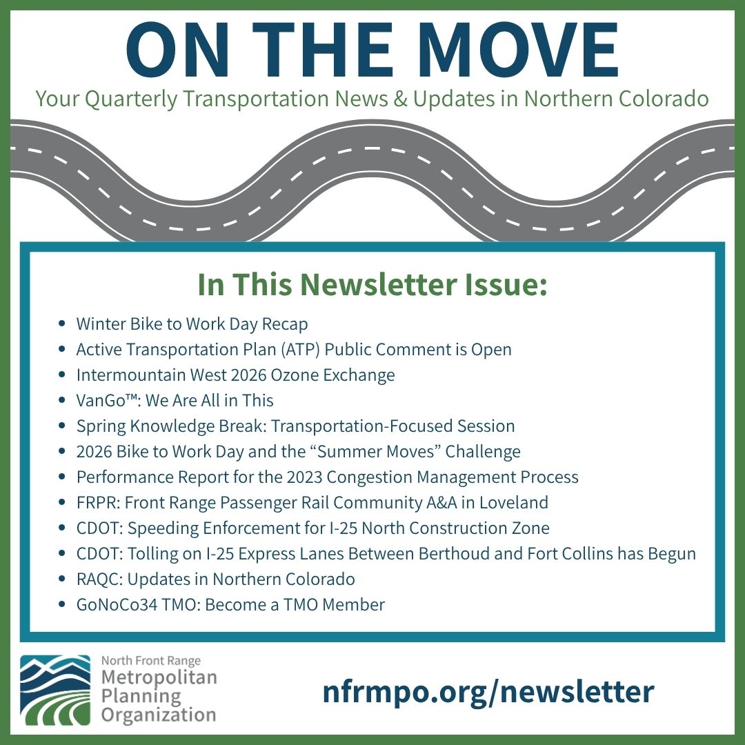 NFRMPO's tweet photo. Check out the April Edition of our On the Move newsletter to learn more about what's happening with transportation and air quality in Northern Colorado! https://t.co/d0CXhOnvrk https://t.co/w1kDuB2VQt