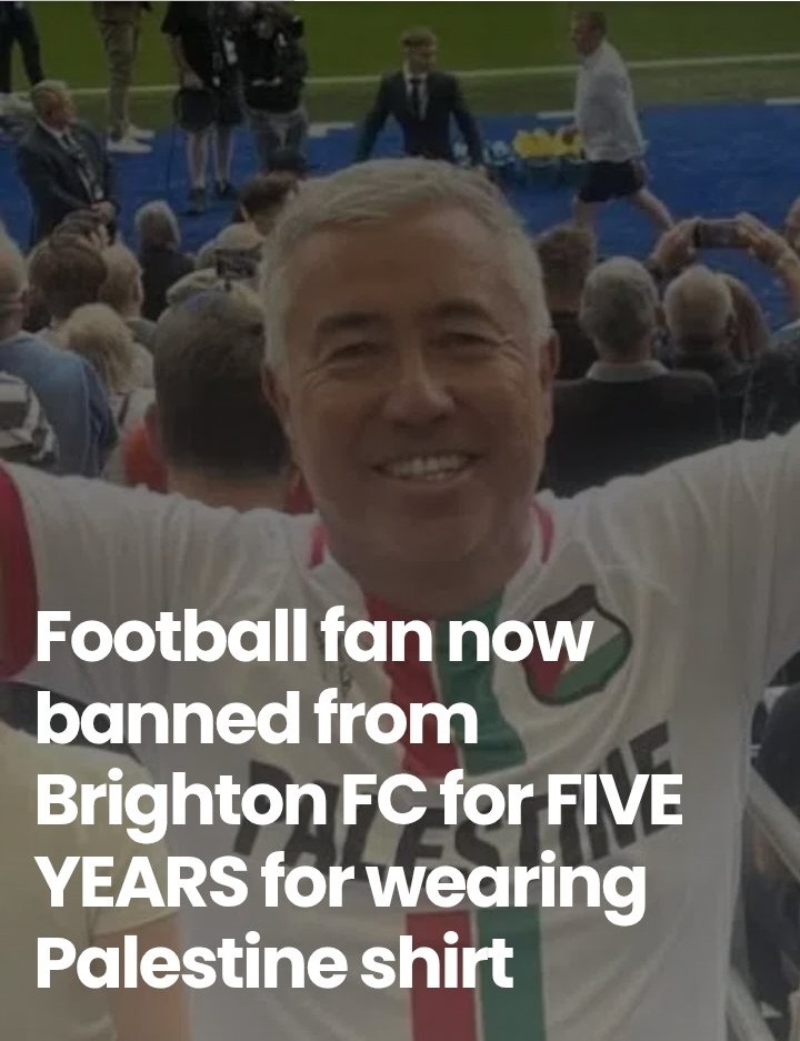 ultras_antifaa's tweet image. In today’s football: transferring millions of dollars to fund genocide is not a problem, wearing a Palestine shirt is a crime.

“Brighton FC owner Tony Bloom has transferred at least £2.9 million to Israel since 2021.”

“Football fan now banned from Brighton FC for five years for