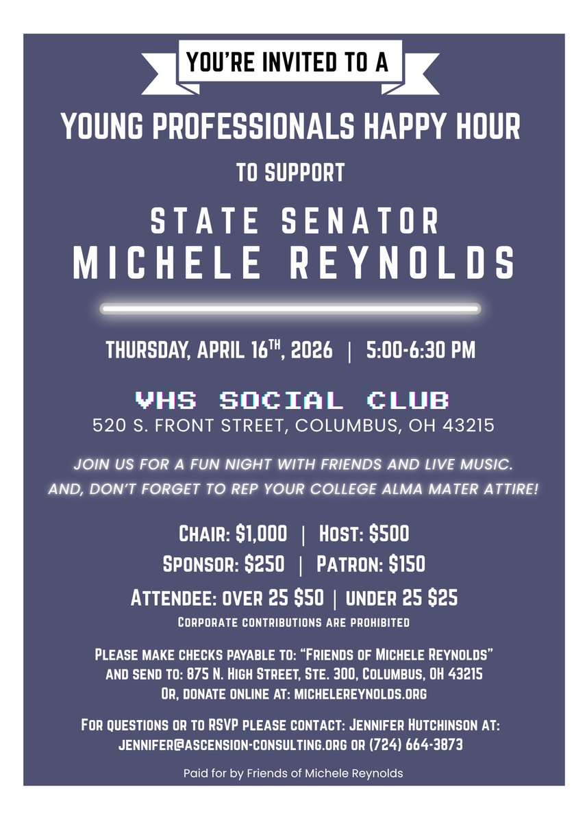 OhioYRs's tweet photo. Join fellow Young Republicans in support of Senator Michele Reynolds! https://t.co/vF3piKNlbh
