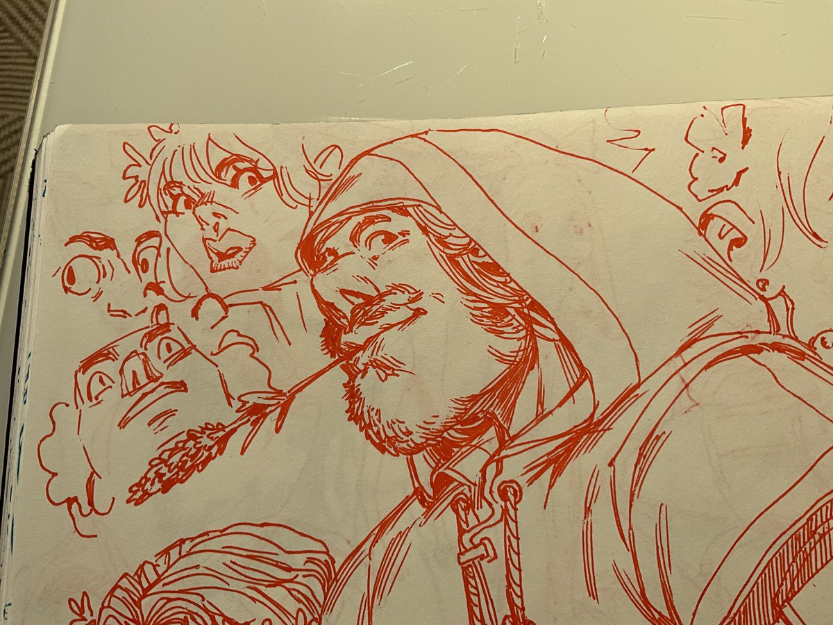More direct ink faces from imagination in sketchbook