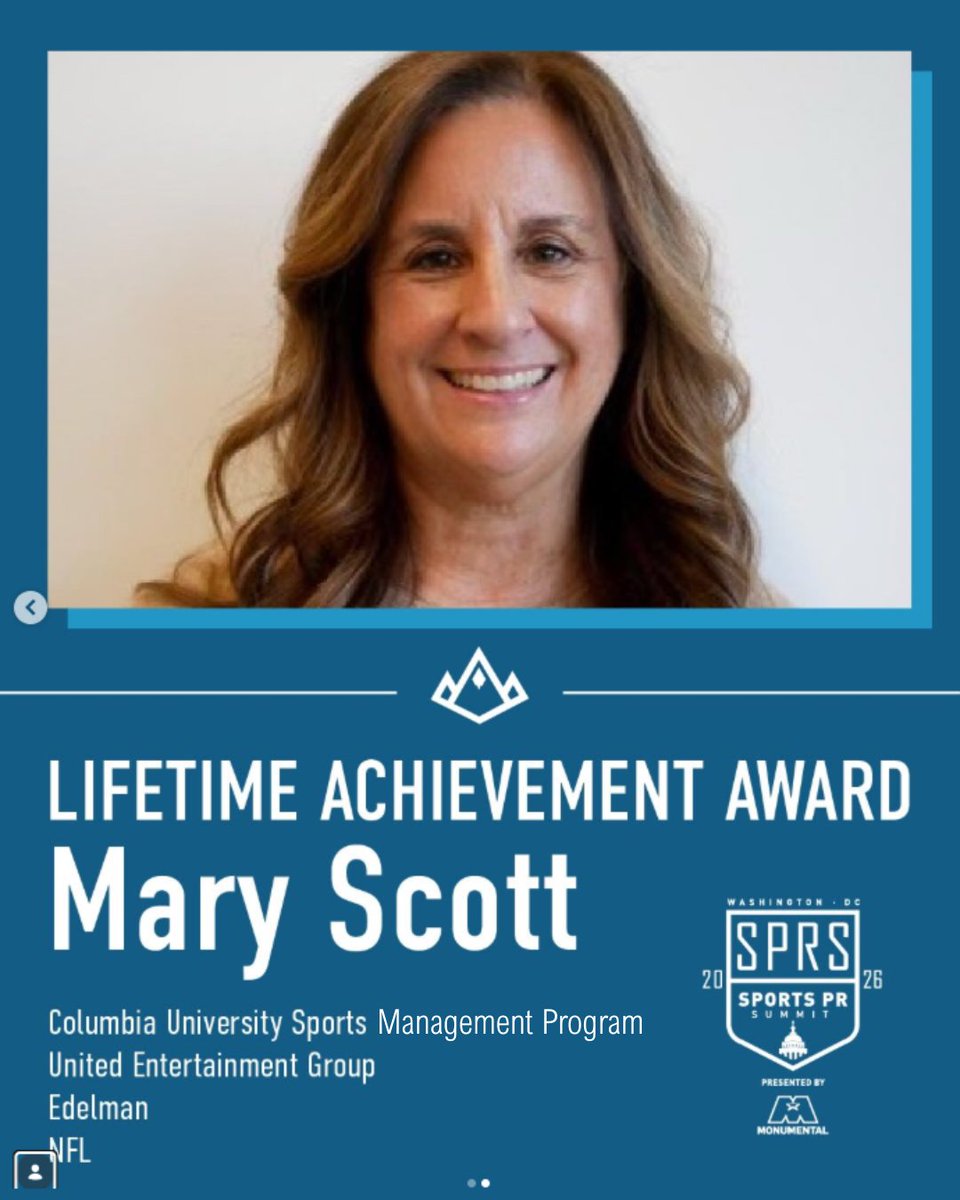 CU_SPS_Sports's tweet photo. Faculty Highlight‼️
Congratulations to our own Mary Scott on receiving the Lifetime Achievement Award from @SportsPRSummit! 🏆
Read more: https://t.co/OTII5Ci0H8
#sportsbiz https://t.co/dL9C4orVhW