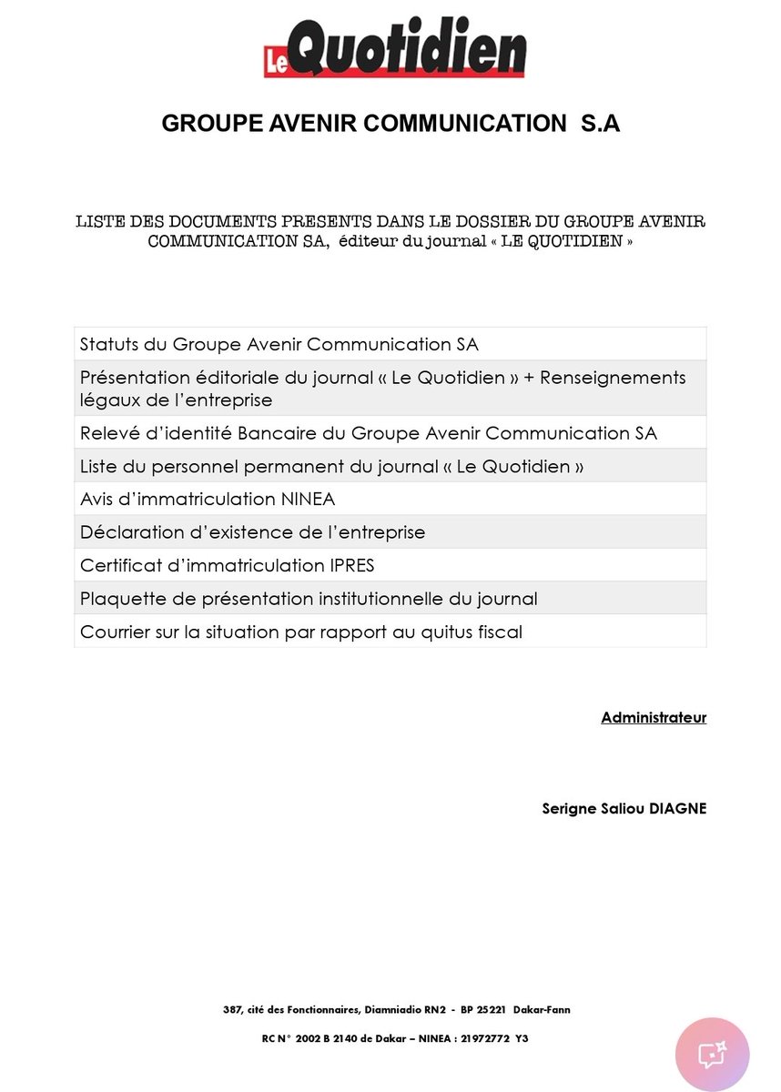 QuotidienSN's tweet photo. Aux lecteurs, confrères et amis du Quotidien qui s'interrogent sur notre absence de la liste des bénéficiaires du FADP, nous laissons aux administrateurs de ce fonds la liberté de leurs critères. Dans notre logique légaliste, nous avons effectué toutes les démarches nécessaires. https://t.co/CTpjY2lYzC