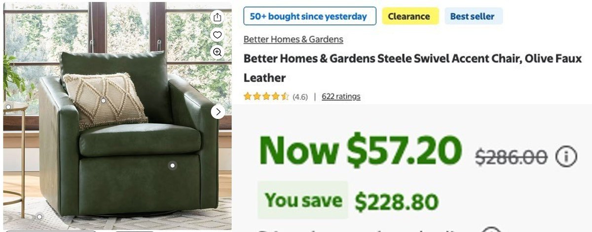 Pricerrors's tweet image. $286 LEATHER ACCENT CHAIR FOR $57 ON WALMART 

go.pricingerrors.com/rr75Lo #ad