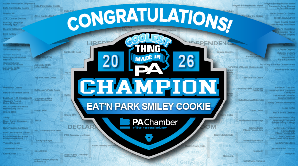 PAChamber's tweet photo. It came down to the final minutes, the final two were separated by just 16 votes! The 2026 Coolest Thing Made in PA is... The Eat'n Park Smiley Cookie! Congratulations!!! 🏆  #CoolestThingPA @EatnPark @smileycookie 

Thank you to everyone, we had over 40,000 votes cast this year! https://t.co/rYzh6zMuEC