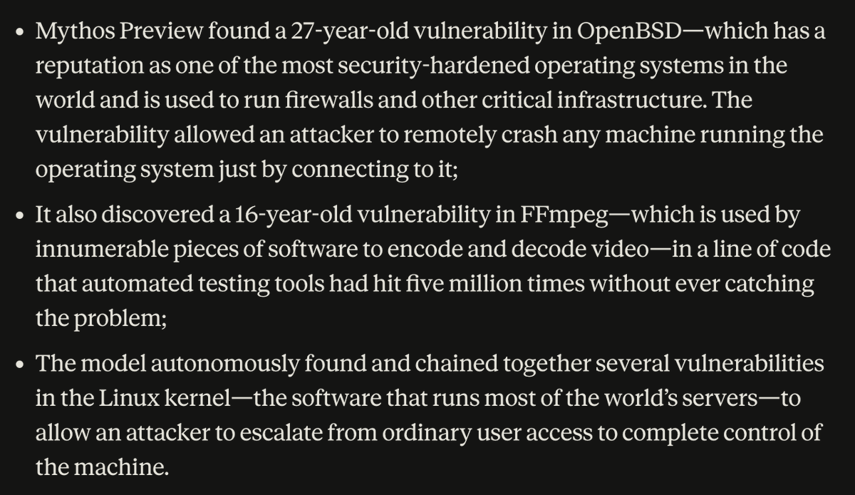 mattshumer_'s tweet image. This is absolutely fucking terrifying.

Anthropic's rumored Mythos model is real.

And it's so powerful that they can't release it to the public.

We're beyond benchmarks now.

This model, in the wrong hands, is a cyberweapon capable of mass destruction.