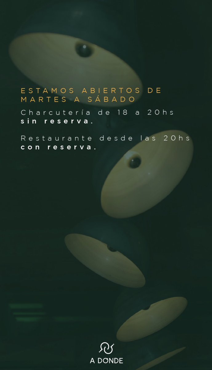 Empezamos  la semana en A Dónde? 
De martes a sábados 6:00 pm 
📍 Uriarte 849 Villa Crespo 
📲 11 3628-7885
Instagram: a_donde.resto