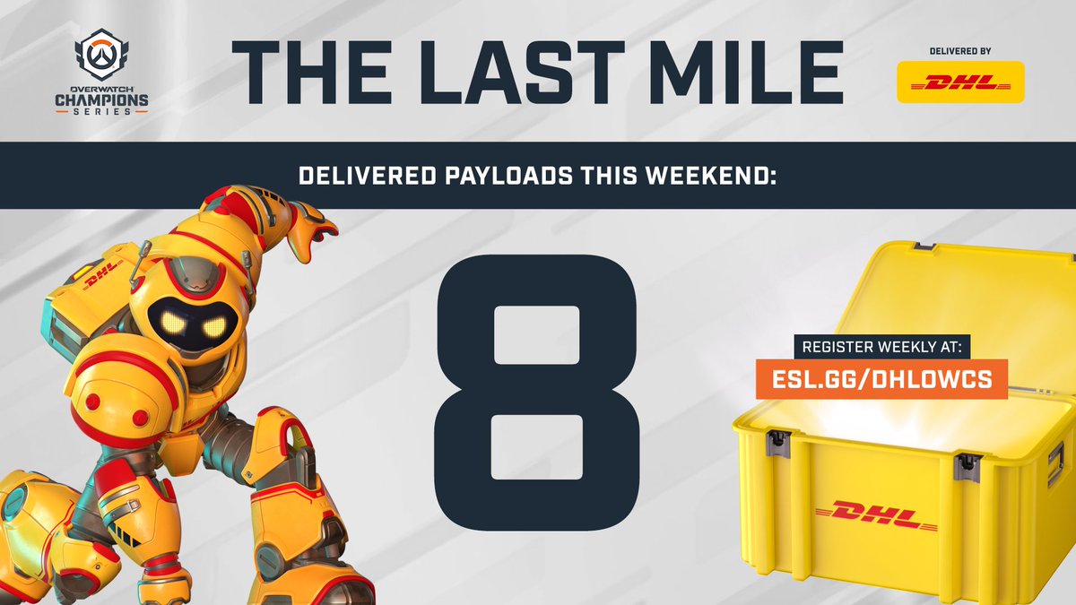 OW_Esports's tweet image. Gettin' our numbers up 📈 CARGO and our friends at @dhl_global have 8⃣ prizes going out this week thanks to our Last Mile giveaway! 

Get your weekly sign-up in for a chance to win some playoff prizes this weekend 👀 esl.gg/dhlowcs