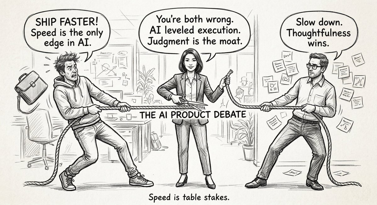 Ship fast vs. slow down? Both camps are wrong IMO.

AI's real gap isn't finding problems. It's that it doesn't care about them. You need skin in the game to chase the right one. AI has none.

Speed is the baseline. Community and taste are the actual moat.
