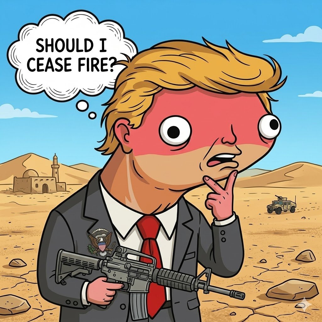 DunaldDump's tweet photo. Decisions decisions cease fire or no hmmmm https://t.co/8ci5bDxsRM
