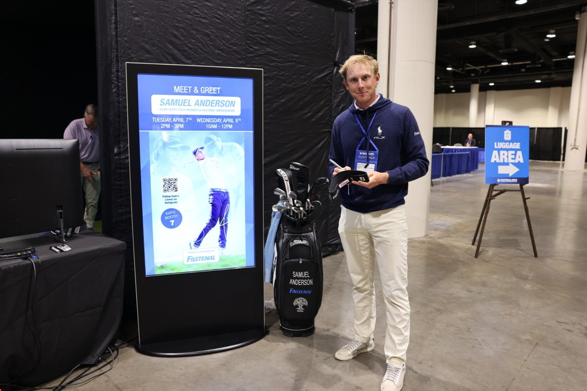 FastenalCompany's tweet photo. Excited to have Sam Anderson as a part of our @Fastenal’s Customer Expo! Sam is a professional golfer on the @KornFerryTour, a key ambassador for our brand, and is a popular stop on the floor this year. #Fastenal #BodyGuardbyFastenal https://t.co/O8LEn3ayem