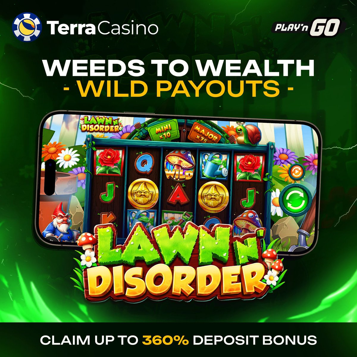 TerraCasino_io's tweet image. Step into Lawn Disorder and chase some wild payouts 🍀

Spin into the chaos and claim up to a 360% deposit bonus on TerraCasino.

Visit here: terracasino.io

#PlaynGO #Slots #CryptoCasino #OnlineCasino #TerraCasino