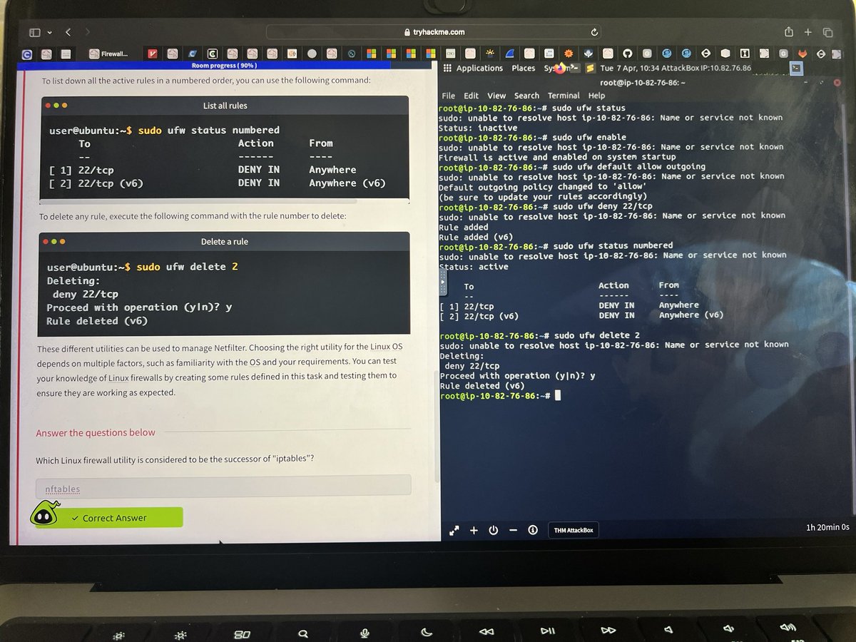 peachnez28's tweet image. Day 97 : Road to being a Cybersecurity Analyst🛡️ 
I completed the firewall fundamentals on THM. Learnt about the purpose, types and rules of firewalls. 
Cc: @segoslavia #CyberSec