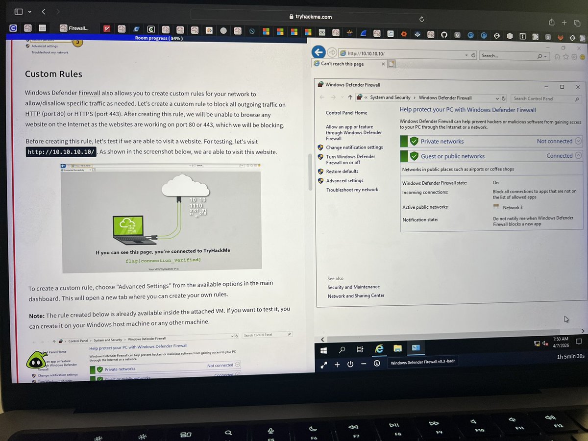 peachnez28's tweet image. Day 97 : Road to being a Cybersecurity Analyst🛡️ 
I completed the firewall fundamentals on THM. Learnt about the purpose, types and rules of firewalls. 
Cc: @segoslavia #CyberSec