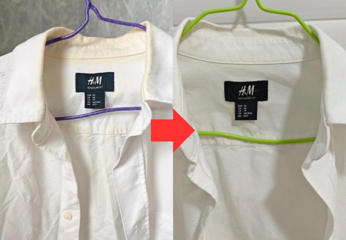 jiro_3_'s tweet photo. これ知らない人が多いですが、「黄ばんだ洋服は家にあるもの 」を使えば簡単に真っ白に戻せます。ぼくも3年前にクリーニング店で働いてる友人に聞いて知ったのですが、今までは洗濯しても落ちなかった洋服の黄ばみは諦めてました。「え、普通そうでしょ？」っと思った人に試して欲しい、実は簡単にきれいにできる方法があって…