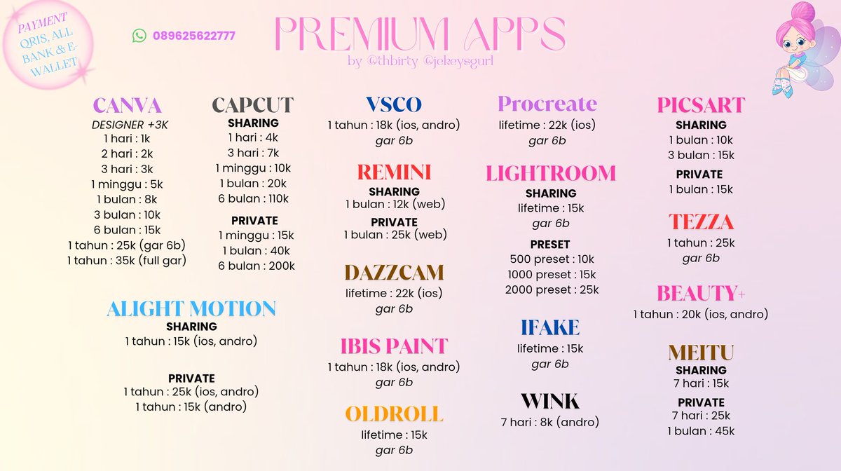 thbirty4's tweet photo. ``•— ready all app prem &amp; acc —•``

🌸 order by dm &amp; whatsapp
💌 please mt after dm
💘 our testi >> https://t.co/d6jy9IJqqm
💝 fastrespon >> https://t.co/a7aiH2PNJI

               ♬ ヾ(´︶`♡)ﾉ ♬ 
#zonauang #zonaduit
spotify netflix disney canva dramabox youtube capcut gpt https://t.co/QaEEz25lCH