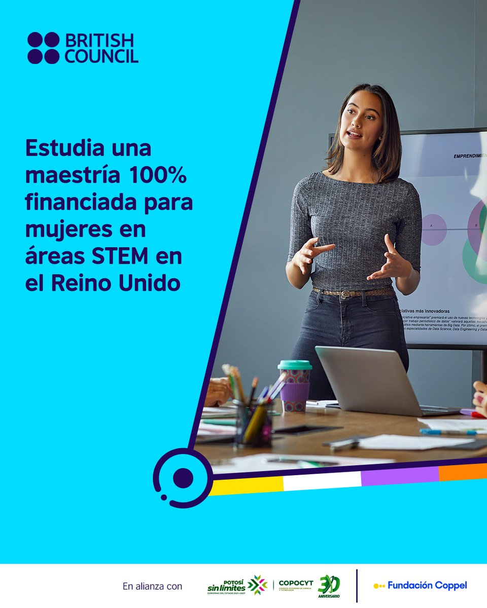 COPOCYT's tweet image. El acceso a la educación sigue siendo una barrera para las mujeres, especialmente en STEM. El British Council lanza “Mujeres en STEM”: beca 100% para cursar maestrías en Reino Unido. ¡Solicitudes abiertas! 👉 bit.ly/4szb8Fw
#MujeresEnSTEM #WomenInSTEM