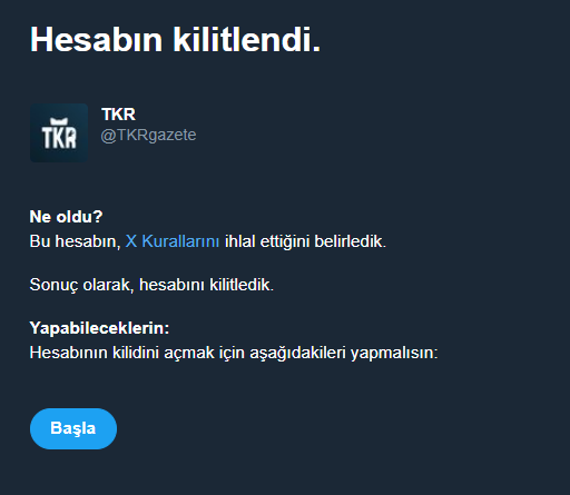 Hesabımız yoğun spamlar nedeniyle kilitlenmeye devam ediyor.

TKR Gazete olarak bu sorunlar bizi sindirmiyor, tam tersine daha çok hırslandırıyor.

Sizden bir ricamız var, lütfen aparat "haber" sayfaları yerine haberlerinizi <a href="/TKRgazete/">TKR</a>'den takip edin, alıntılayın, yorumlayın.