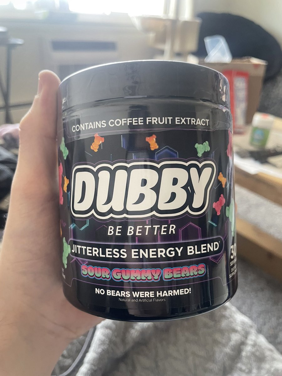 Beast44Gaming's tweet photo. Finally got my Sour Gummy Bears blend from @DubbyEnergy! 

Ready to lock in on my senior project and grinding @MLBTheShow https://t.co/9WibFk8Rwy