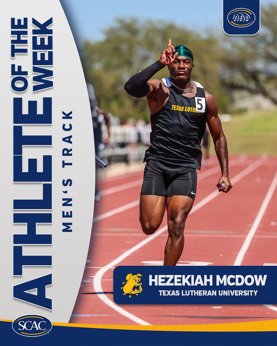 SCAC_Sports's tweet photo. #SCACMTrack Week 6⃣ Athletes of the Week

The 4x100 Relay team from Texas Lutheran earns SCAC Men's Track Athlete of the Week!

📰 | https://t.co/5FVMpcZW8b https://t.co/rmmuyXNEYk
