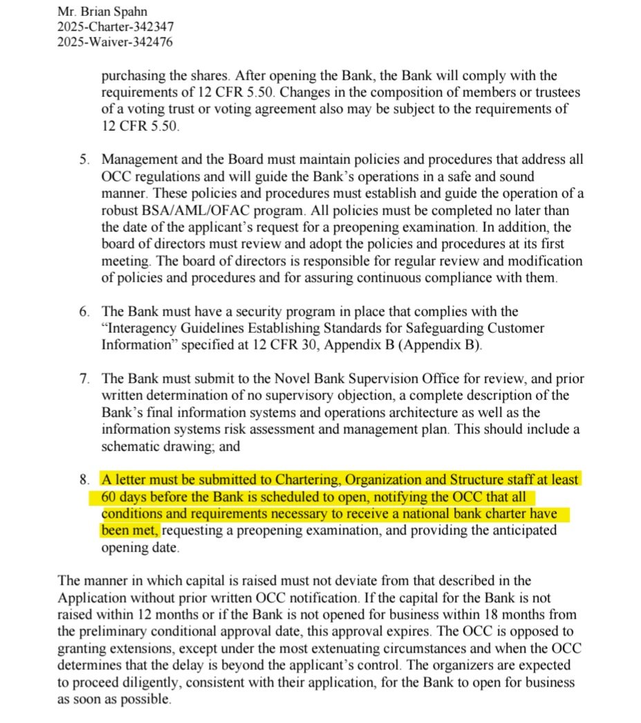 ChartNerdTA's tweet image. We might be able to tell if Ripple secures a full banking license approval 60 days before the official confirmation 🏛

Primarily due to a submission that's required from Ripple before opening 📋 

#GENIUS advancing a proposal today is a big green light for $RLUSD on the journey.