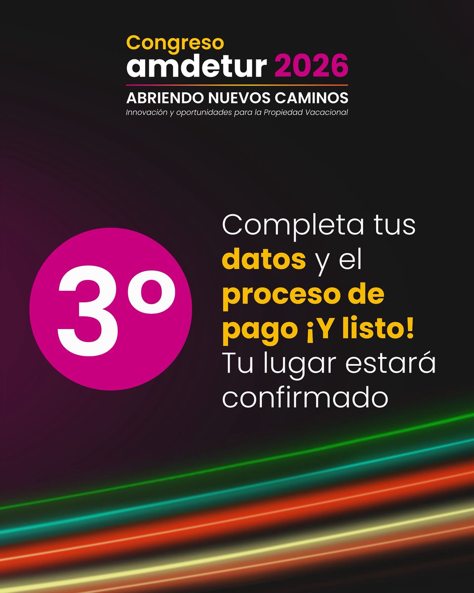 amdetur's tweet photo. Registrarte al Congreso AMDETUR 2026 es fácil y rápido. 🤓

Asegura tu lugar en uno de los encuentros clave de la Propiedad Vacacional. Si eres socio, solicita tu código para descuentos Early Bird o de grupo.

📍7 y 8 de septiembre
🔗 https://t.co/NXSTvW7fGf

#AMDETUR #sharetime https://t.co/M7XxAfwtkL