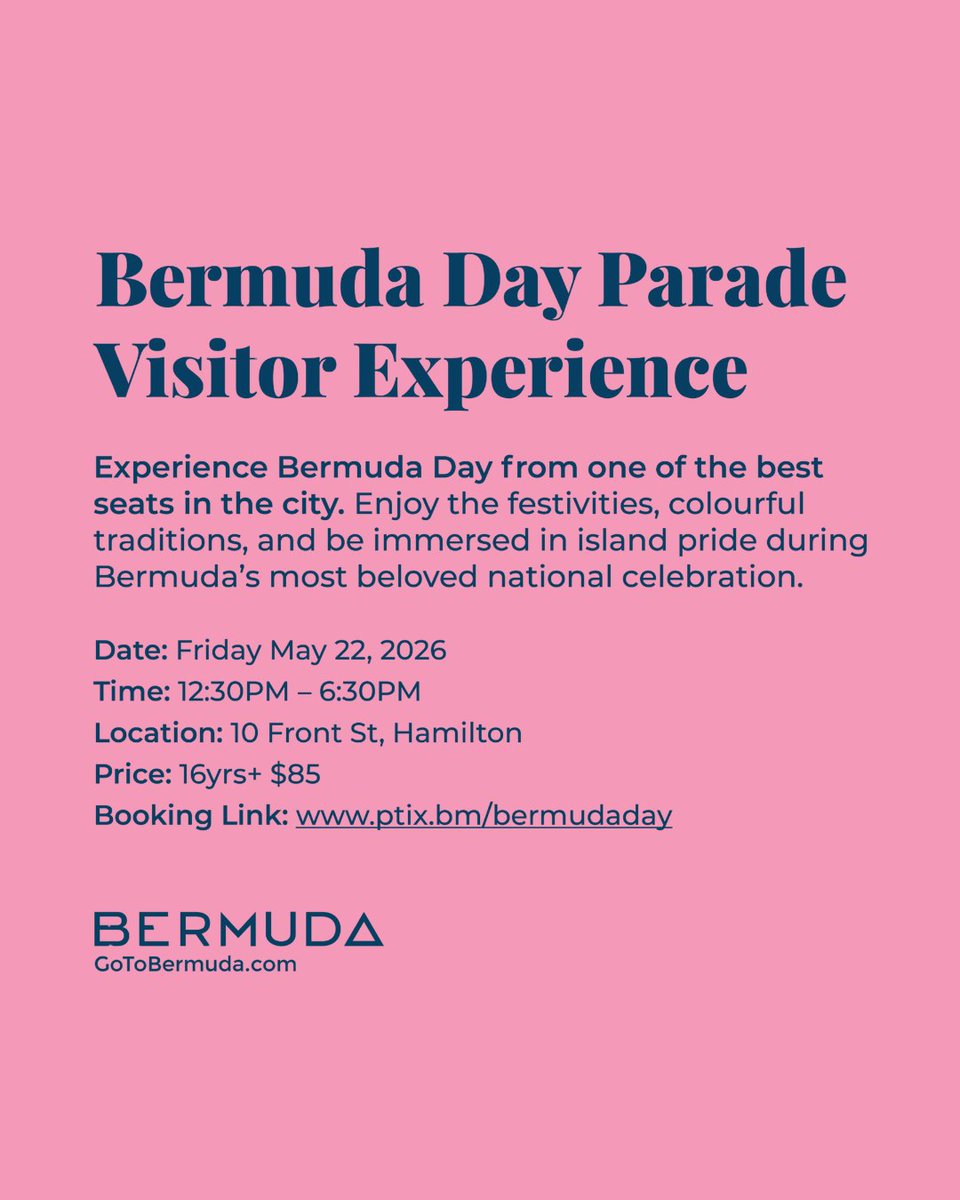 BTAInsights's tweet photo. The countdown is on to Bermuda Day 2026 🇧🇲

Sharing our culture, traditions, and celebrations with visitors is a big part of what we do.

If you’ve got visitors here for the holiday — make sure they don’t miss it. https://t.co/YQvqPNYEVc