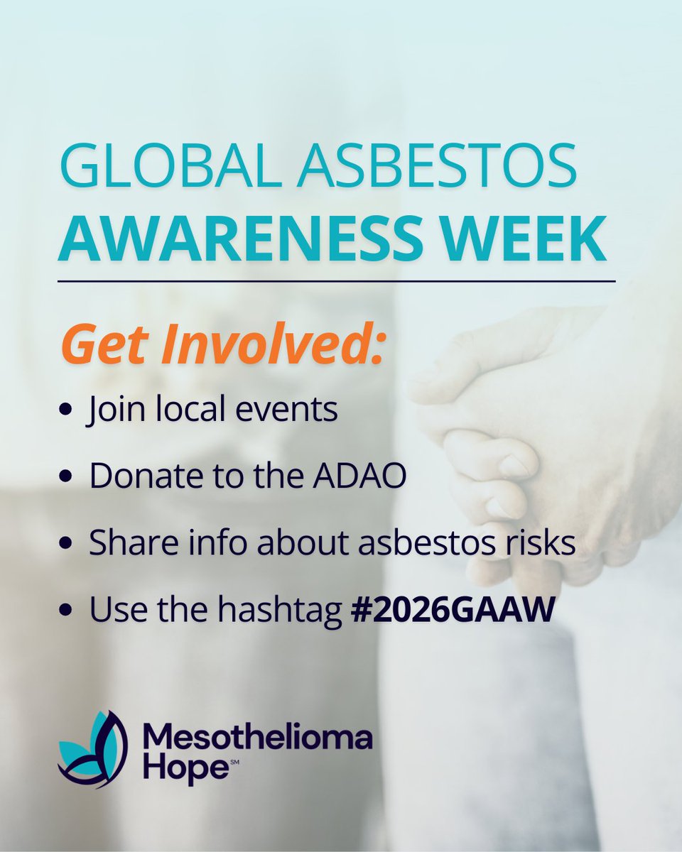 Global Asbestos Awareness Week is a time to stand with mesothelioma patients and their families.

We’re joining families around the world to raise awareness about the dangers of asbestos exposure and advocate for change.

bit.ly/4bOWa87

#2026GAAW <a href="/Linda_ADAO/">Linda_ADAO</a>