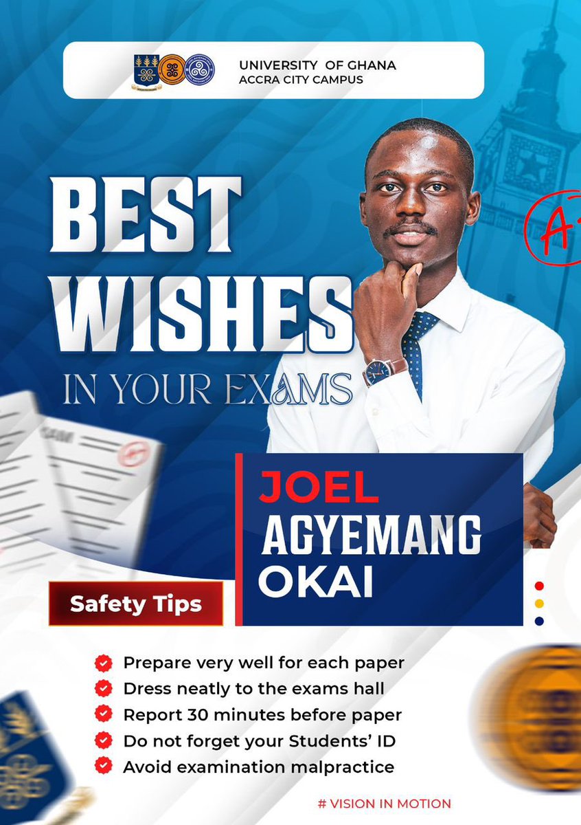 joel_agyeman's tweet photo. 📣📣 JOEL AGYEMAN OKAI📣📣
Write with a clear mind and a strong spirit. Remember, pressure creates diamonds 💎
May God grant you clarity, understanding, and excellent results.
_Let’s go out and get the best grades
#JoelAgyemanOkai
#UGACCPRESIDENTHOPEFUL26
#visioninmotion https://t.co/03pGEqIXxV