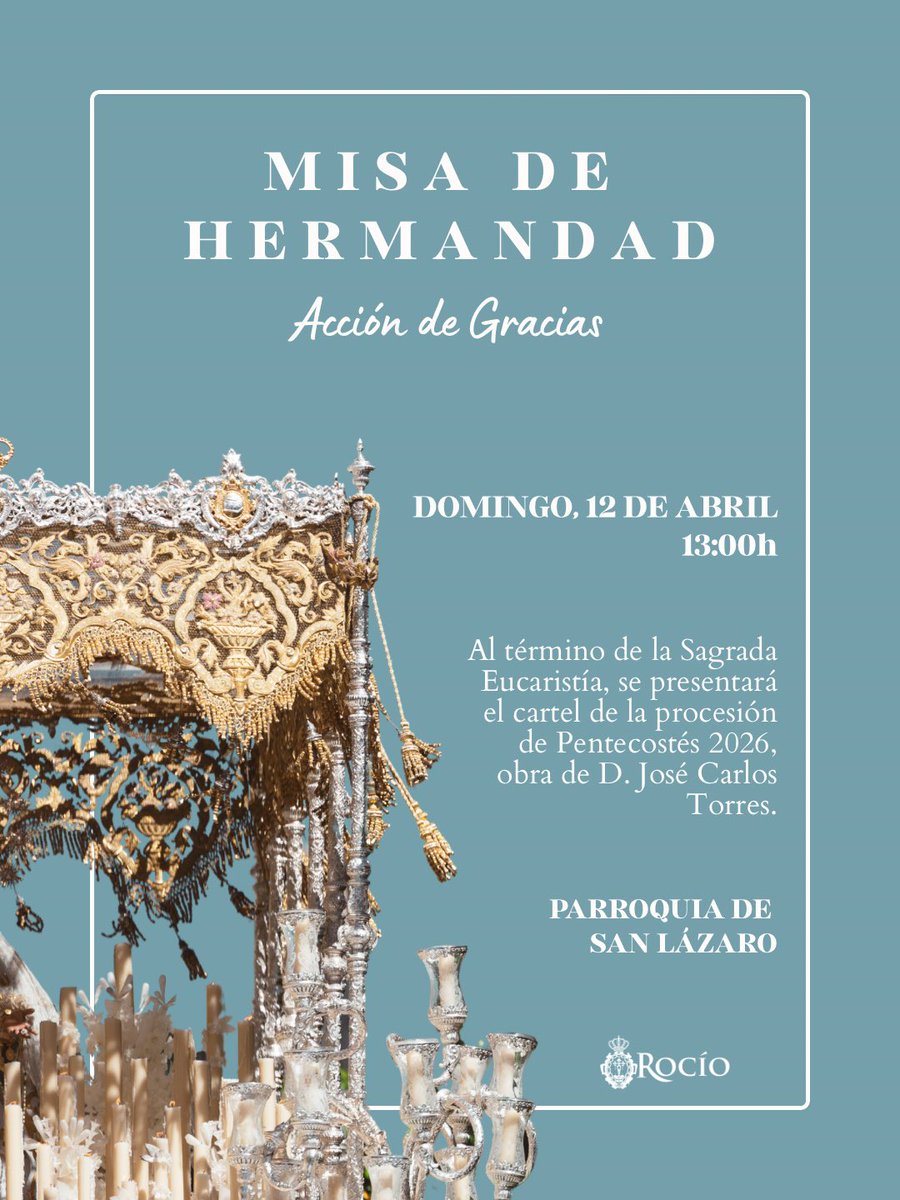 ⚜️𝐌𝐈𝐒𝐀 𝐃𝐄 𝐇𝐄𝐑𝐌𝐀𝐍𝐃𝐀𝐃 𝐀𝐂𝐂𝐈𝐎́𝐍 𝐃𝐄 𝐆𝐑𝐀𝐂𝐈𝐀𝐒 • Con la alegría de la Resurrección, nuestra Hermandad se reúne para dar gracias al Señor de los Pasos y a la Virgen del Rocío por el sublime Martes Santo vivido.

Al finalizar la Sagrada Eucaristía, se