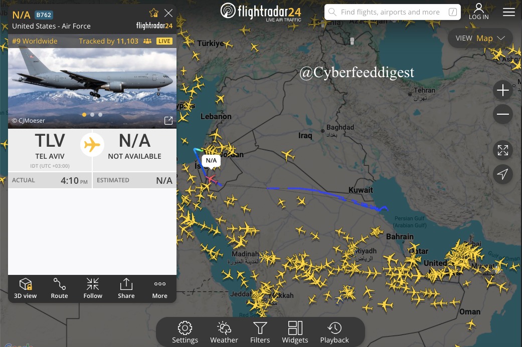 cyberfeeddigest's tweet image. Multiple #USAirforce in the middle east region.
Is there an operation on the way.