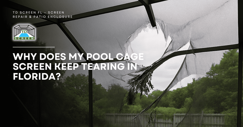TDSCREENFL's tweet photo. If your pool cage screen keeps tearing in Florida, it’s usually not just bad luck. Constant sun exposure, strong winds, humidity, debris, and even poor installation can weaken the mesh over time. Small issues like loose panels or minor tears can quickly turn into bigger problems. https://t.co/65SDcr01CV