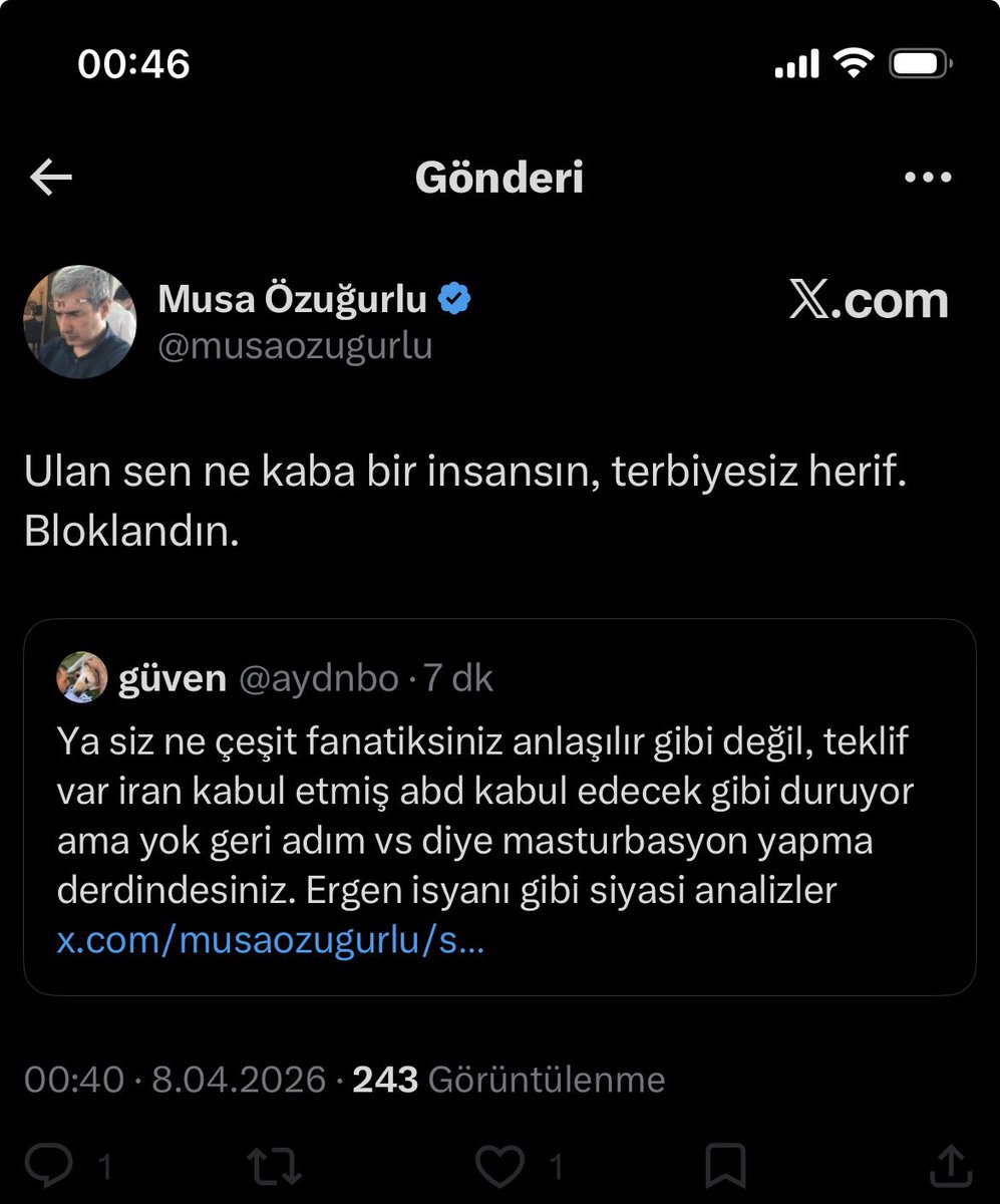 aydnbo's tweet photo. Bu tweetten sonra engelledi, bir de terbiyesiz diyor utanmaz insan. Siz gazetecilik kimliğini kirlettiniz fanatik ideolojilerinizle hala saygınız kaldıysa haberden ve insandan yana olun @musaozugurlu https://t.co/jZe0l6KCn4