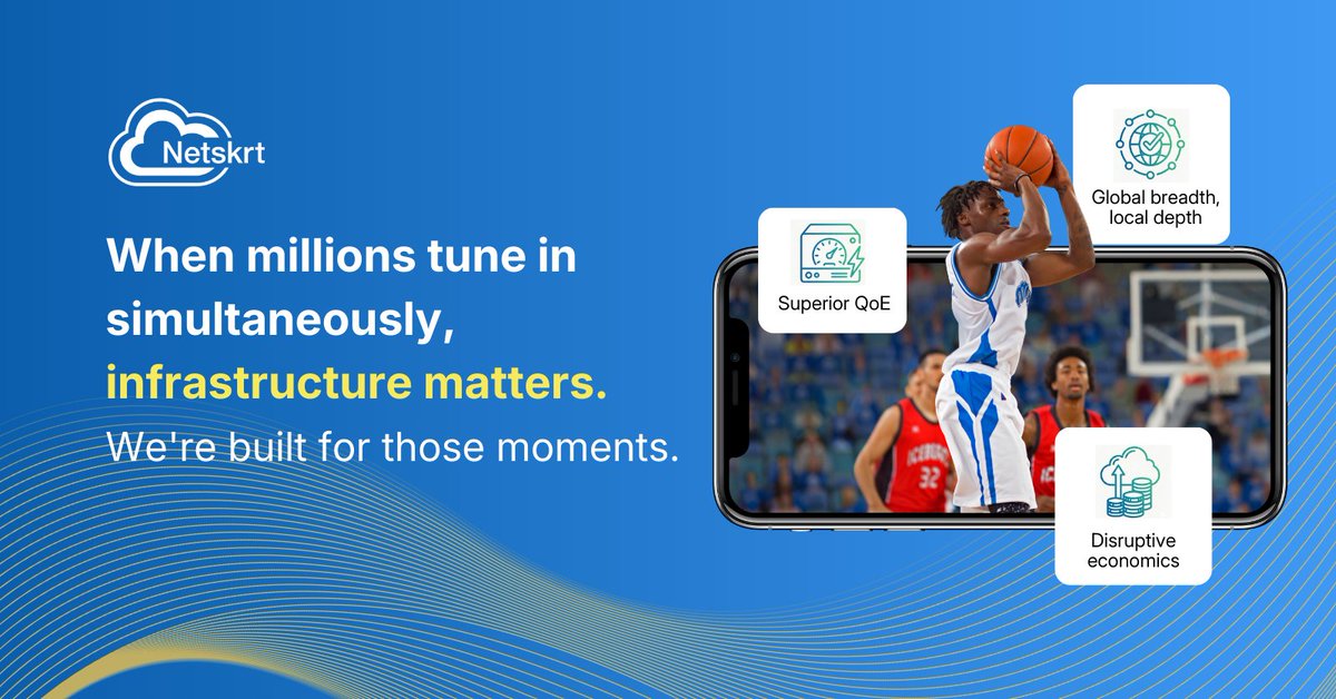 netskrt_io's tweet photo. Delivering tier-one sports &amp; major drops to millions simultaneously? The difference between good &amp; great: superior QoE, global+local reach, and cloud-scale economics. 

Learn more: https://t.co/ZY0PhflYYU

#CDN #StreamingTechnology #LiveSports #ContentDelivery https://t.co/fICWcWJV2E