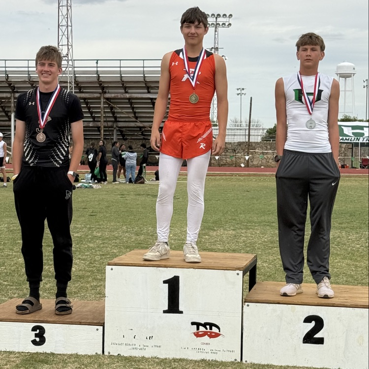 RISDRotan's tweet photo. Medalists from this mornings events at the District track meet 
Kate Van Poppel - triple jump
Bell Turner- shot put
Chris Newton - 3200 m https://t.co/vviUNPUTZ7