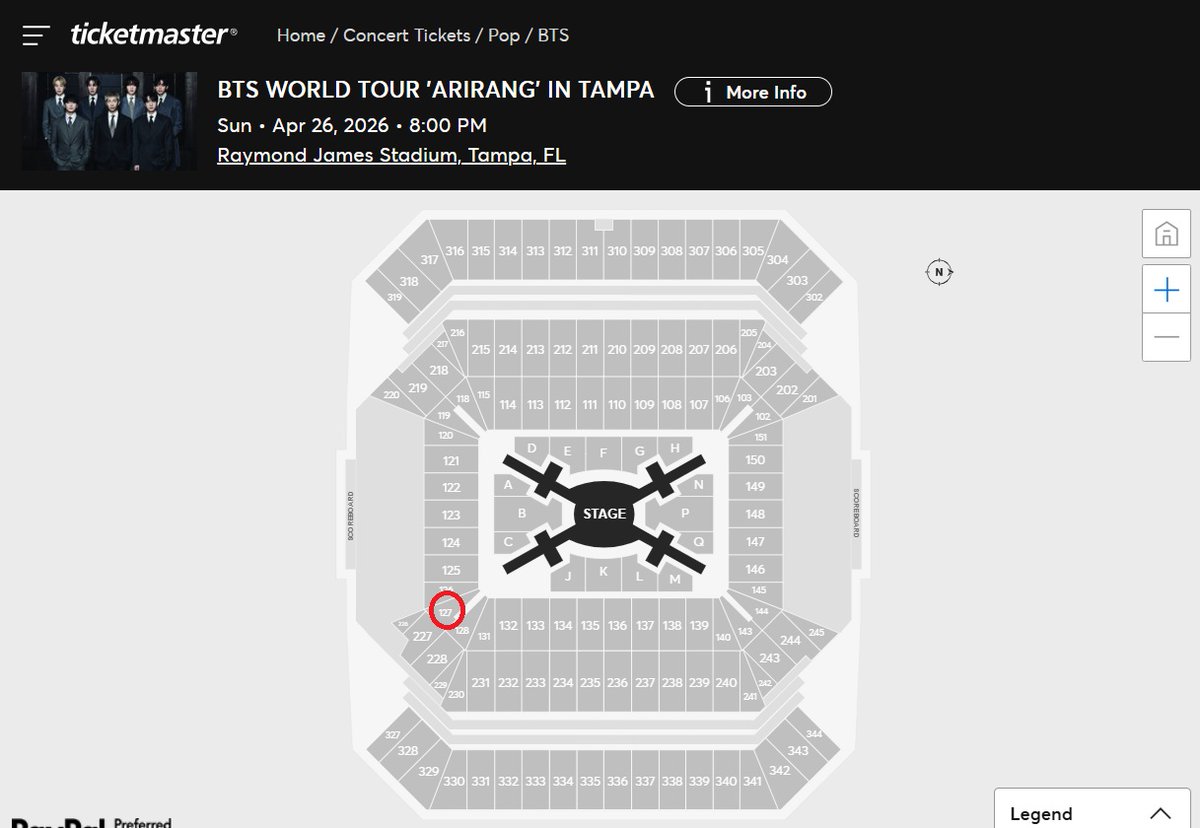 AtheneNoctua08's tweet image. WTS 2 BTS WORLD TOUR 'ARIRANG' IN TAMPA
📍Raymond James Stadium, Tampa, FL
📅 Sunday April 26, 2026
💜 Section 127, Row P, seats 19-20
💸 306 USD pp fv

Payment via Venmo/Zelle/PayPal g&amp;amp;s + fees ONLY

DM if interested please
🏷️iso wtb wts looking for army ticket, bts concert 2026