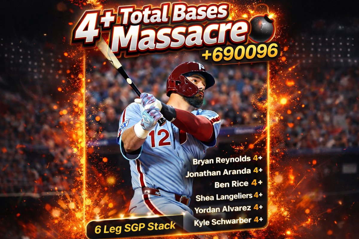 PhillySpecial's tweet photo. 💣 4+ Total Bases Massacre +690096 

This one is ABSOLUTE CHAOS…

If it smacks… I’m giving away $500 💰

All you gotta do:
• Like ❤️  
• Repost 🔁  
• Comment for the vibes 🔥  

Let’s see who’s riding with it 👀📈 https://t.co/QfHusnmnm7