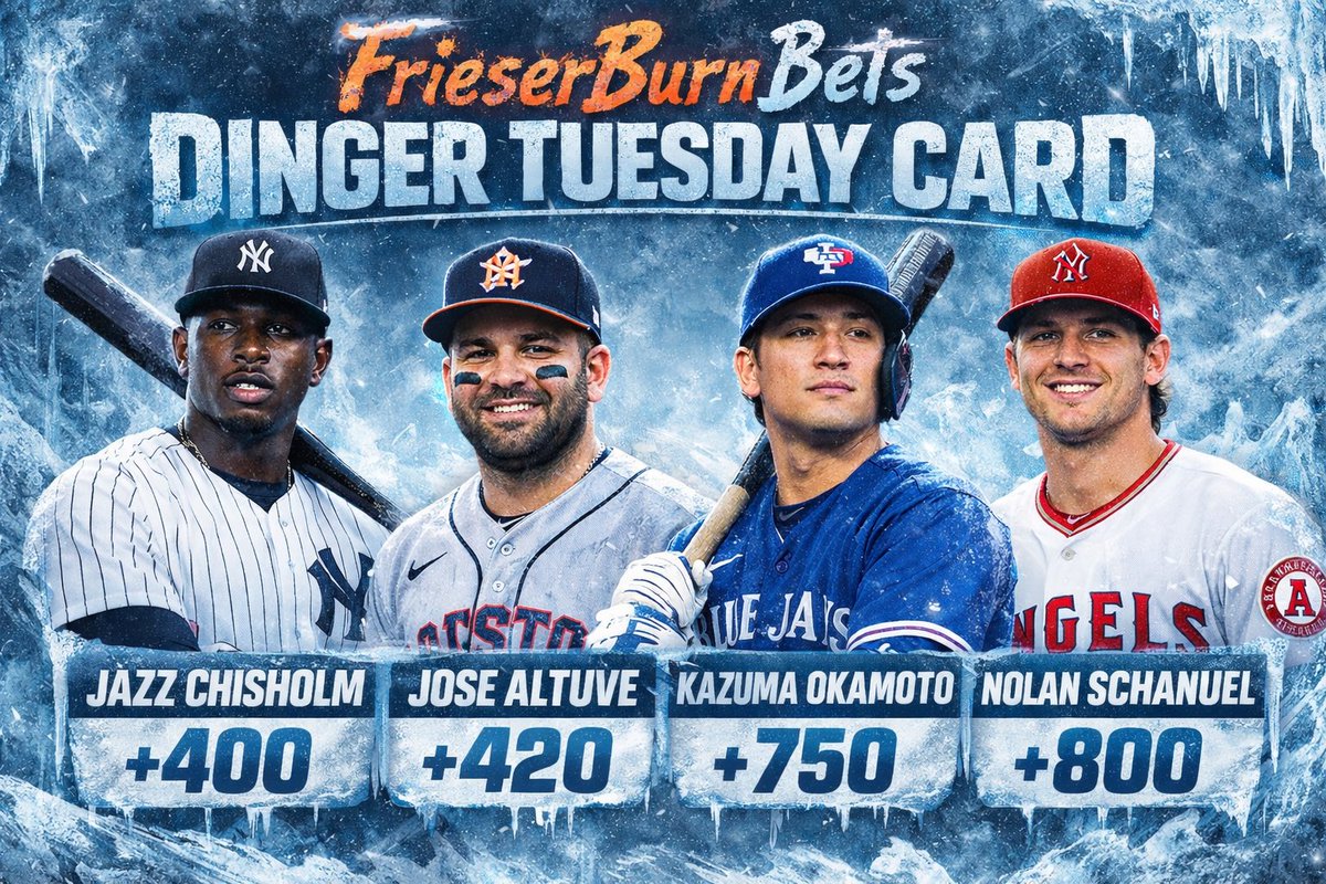 FrieserBurnBets's tweet image. Dinger Tuesday Card
#ABL #Gambling𝕏