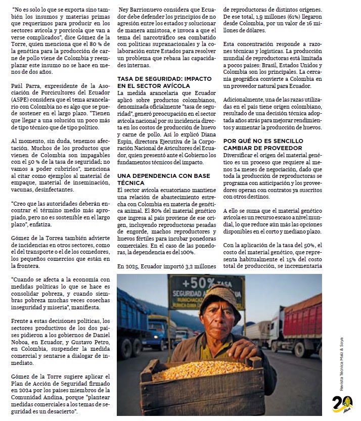 InclusysEc's tweet photo. La Revista @maizysoyarevtec, en sus 20 años, publica un artículo de Marcelo Núñez sobre la “guerra arancelaria” Ecuador–Colombia. 🇪🇨🇨🇴

Incluye aportes de Ney Barrionuevo, gerente general de Inclusys, sobre su impacto en el comercio. 🌽🚛

https://t.co/HdeqxCl0ma https://t.co/H9d5wTc1o4