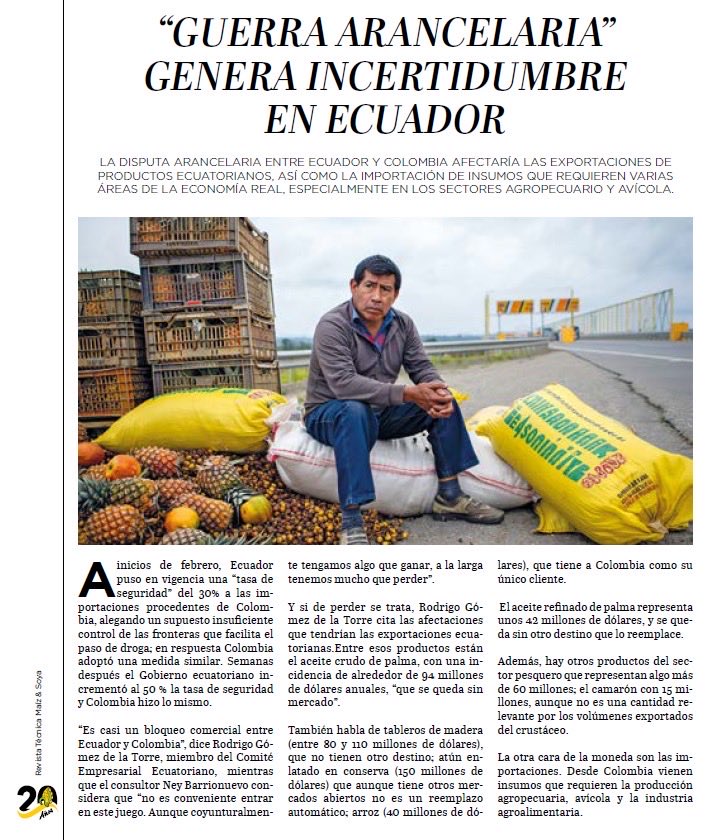InclusysEc's tweet photo. La Revista @maizysoyarevtec, en sus 20 años, publica un artículo de Marcelo Núñez sobre la “guerra arancelaria” Ecuador–Colombia. 🇪🇨🇨🇴

Incluye aportes de Ney Barrionuevo, gerente general de Inclusys, sobre su impacto en el comercio. 🌽🚛

https://t.co/HdeqxCl0ma https://t.co/H9d5wTc1o4