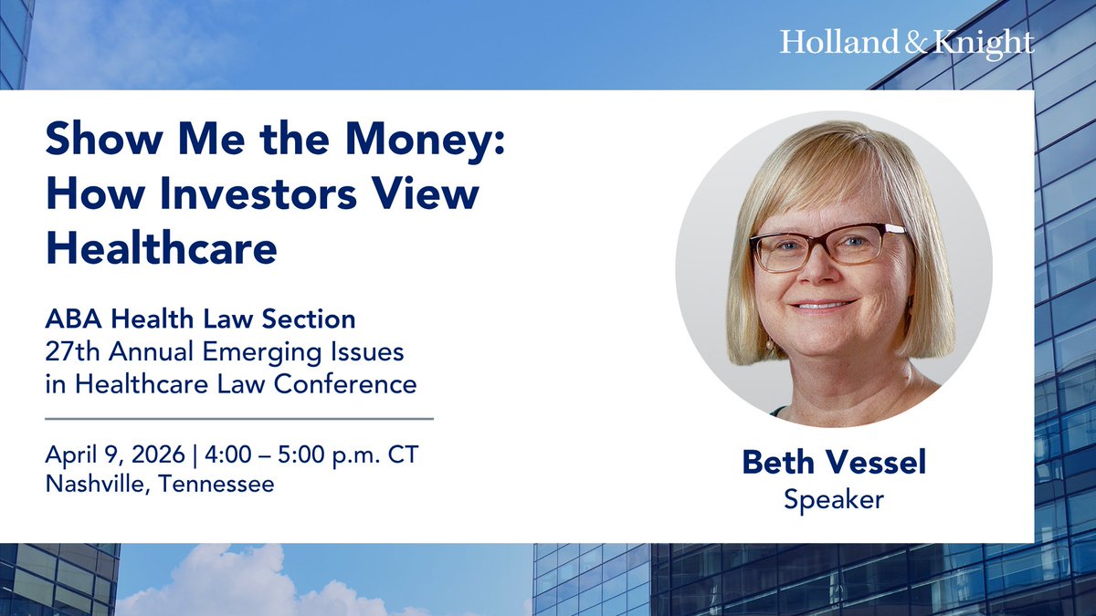 Holland_Knight's tweet image. #Healthcare #Transactions atty Beth Vessel will be speaking at the @ABAesq's 27th Annual Emerging Issues in Healthcare Law Conference in #Nashville, where she will join a discussion on the trends shaping healthcare #investment in 2026. The session will explore where capital is
