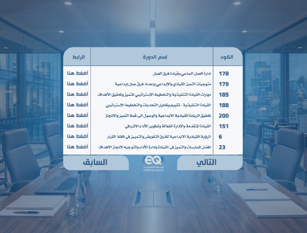 rana93976's tweet photo. 📩 تواصل معنا لمعرفة التفاصيل وحجز برامجكم التدريبية 📷 00201068007532 
 📩 rana@europeanqualitytc.com📷#Leadership_Development #Training #Leadership #Management #HR #Learning_And_Development #Executive_Training #Corporate_Training #Skill_Development #Business_Excellence https://t.co/gBnVwYPhDd
