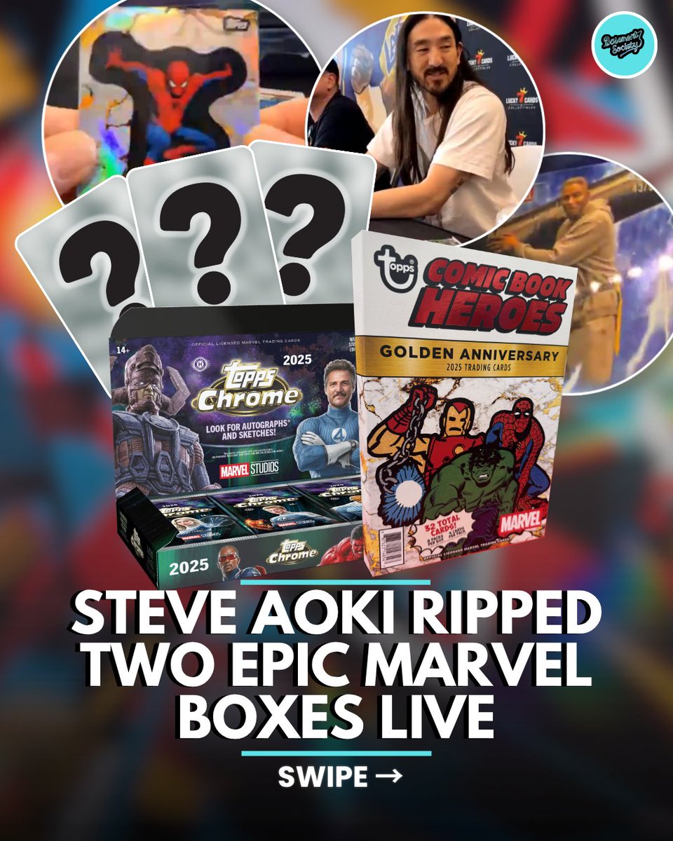 BsmntSoc's tweet image. Steve Aoki opened both Marvel boxes live on AokisCardHouse IG…

one clearly feels stronger rn — am I off? 

Been clipping more of these lately

#MarvelCards #Topps2025 #CardCollectors