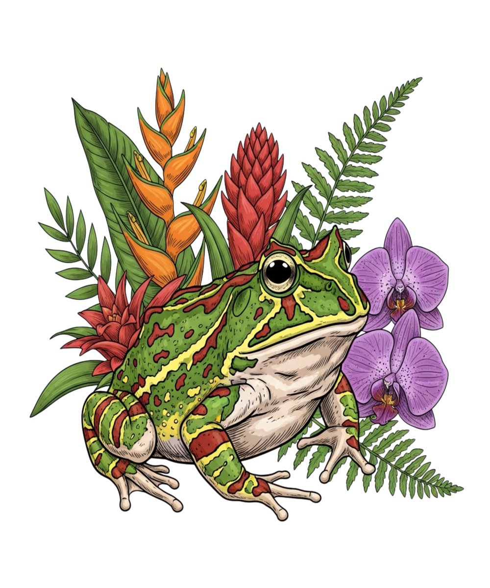 Anjeanette88387's tweet image. Pacman frog in full tropical glory 🐸🌺 Bold patterns, vivid colors, and lush botanicals. #WildlifeArt #PacmanFrog #TeePublic 
teepublic.com/t-shirt/898187…