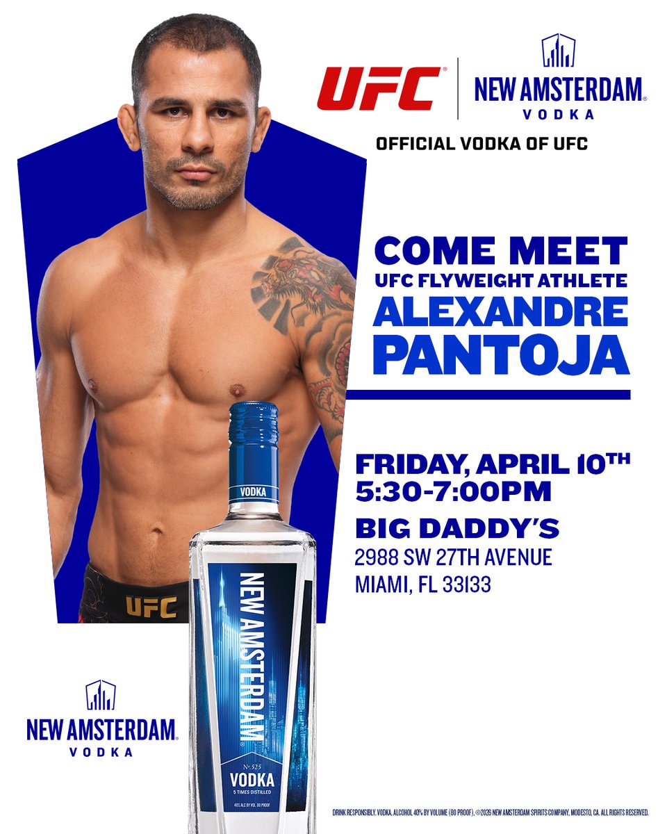 Meet a champ. 🥊

Join us at Big Daddy’s and get up close with UFC Flyweight athlete Alexandre Pantoja — Friday, April 10th from 5:30–7PM.