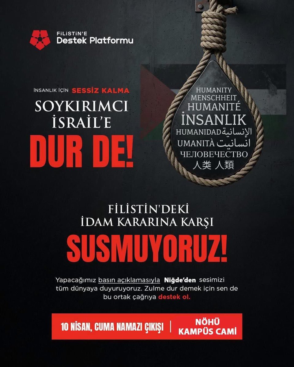 Mesat511's tweet photo. “Sessiz kalmıyoruz, alışmıyoruz!”

BASIN AÇIKLAMASI:
📅 10.04.2026 Cuma 
⏰ 13:15 Cuma Namazı Çıkışı 
📍 NÖHÜ Kampüs Camii https://t.co/6uoquyg9OS