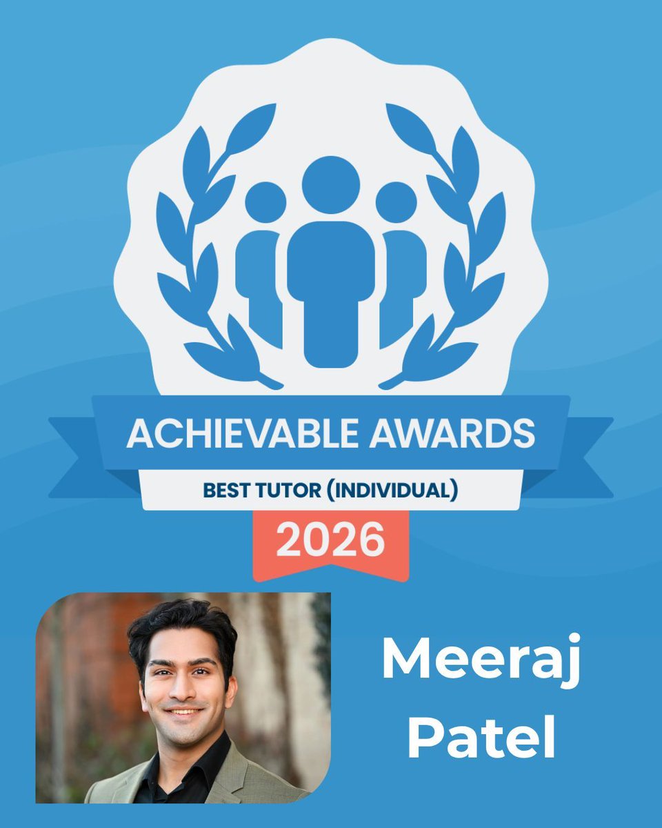 AchievablePrep's tweet photo. Meeraj Patel, winner of the 2026 Achievable Award for Best Individual Tutor, has gone above and beyond to support students. Congratulations, Meeraj, on this well-deserved recognition! 
Learn more about Meeraj on our website - https://t.co/AYU4iDfdQc 

#AchievableAwards #BestTutor https://t.co/nK7g4QT5RP