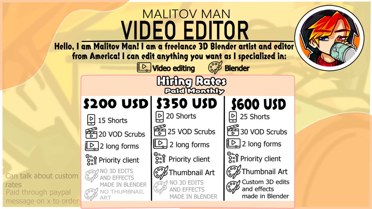 ZandoraVT's tweet photo. Helping my friend @MalitovMan looking for clients!
If you need video editor I highly recommend him!

Rts are much appreciated ❤️ https://t.co/FaCCWbeW3E